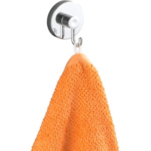 Wenko Vacuum-Loc Haken 4er-Set mit orangefarbenem Handtuch, Chrom-Optik.