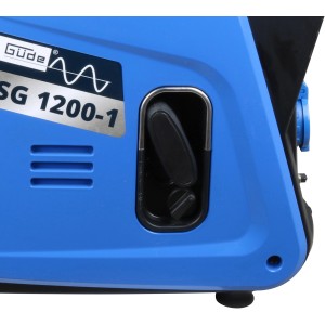 Detailaufnahme: Blauer Güde Inverter Stromerzeuger ISG 1200-1 Benzin mit Bedienelementen.