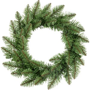Runder grüner Kunstkranz New Fundy aus PVC-Tannenzweigen, 45 cm Durchmesser, unbeleuchtet.