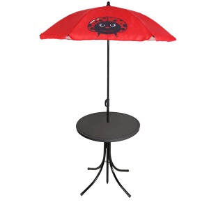 Moawo Kinder Campingmöbel Set mit Tisch und Sonnenschirm im Marienkäfer Design.
