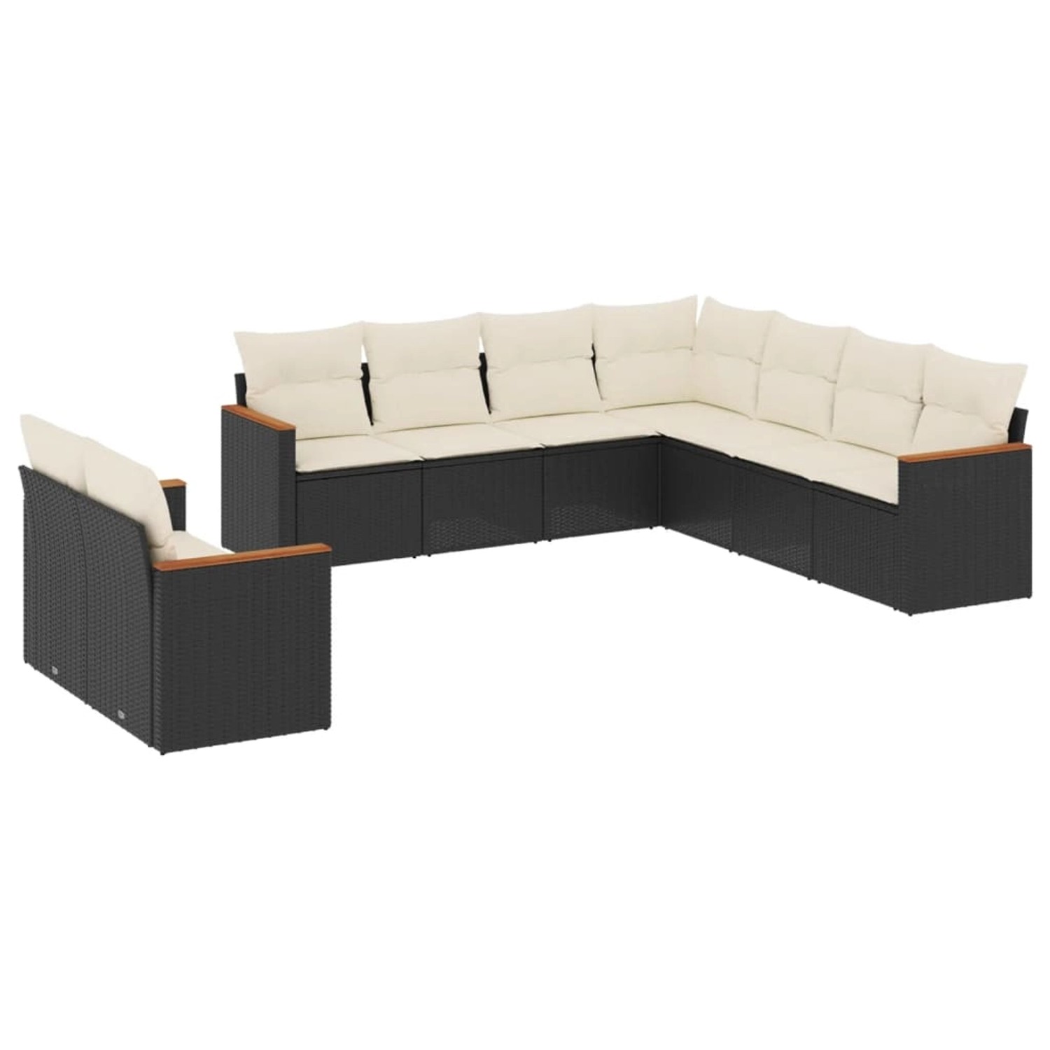 vidaXL 9-Tlg Garten-Sofagarnitur mit Kissen Schwarz Poly Rattan 3258500
