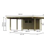 Karibu Doppelcarport Eco 2 mit Abstellraum, Holzkonstruktion mit PVC-Dach, Maße eingezeichnet.