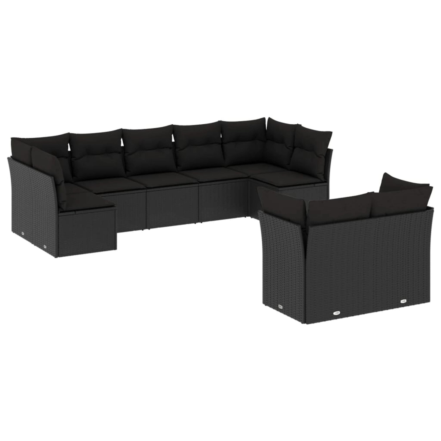 vidaXL 9-tlg Garten-Sofagarnitur mit Kissen Schwarz Poly Rattan Modell 8