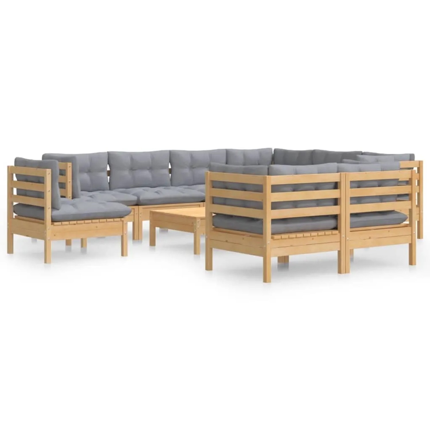 vidaXL 10-Tlg Garten-Lounge-Set mit Grauen Kissen Kiefer Massivholz 3096772