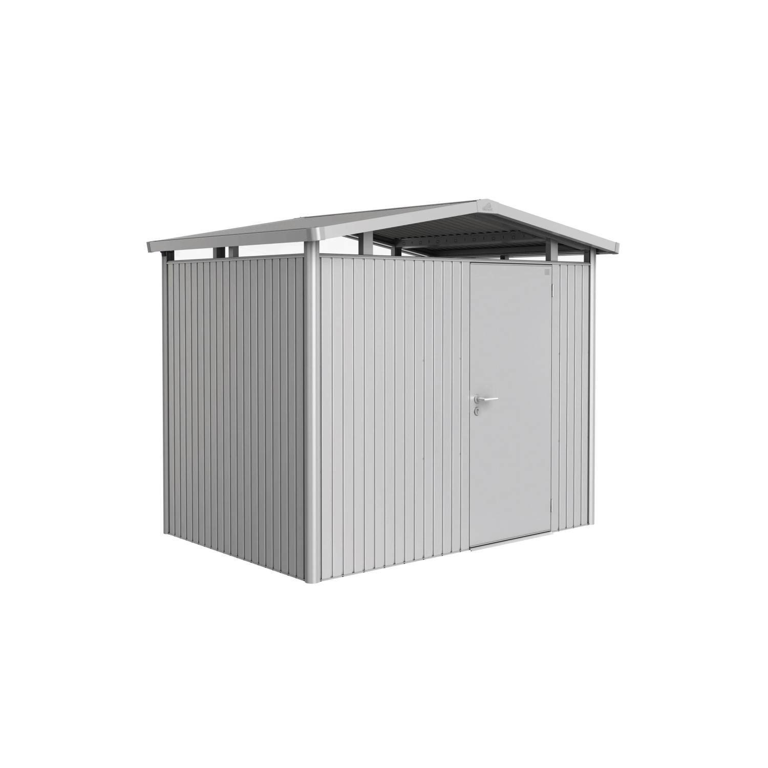 Biohort Metall-Gerätehaus Panorama, silberfarben, 4,6 m² Grundfläche.