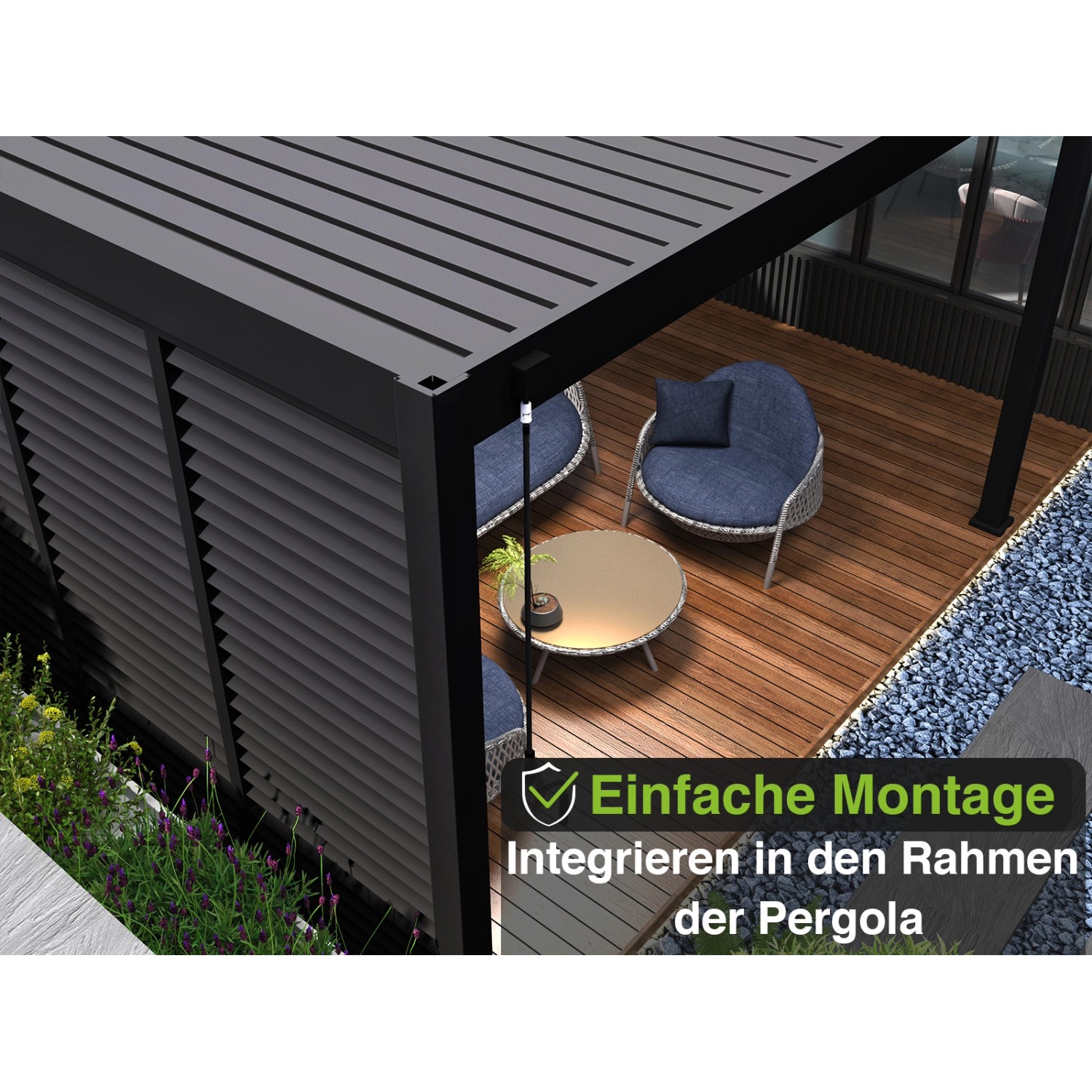 Weide Lamellenwand in Anthrazit für Pergola, Aluminium, 93cm. Sichtschutz und Windschutz für Garten.