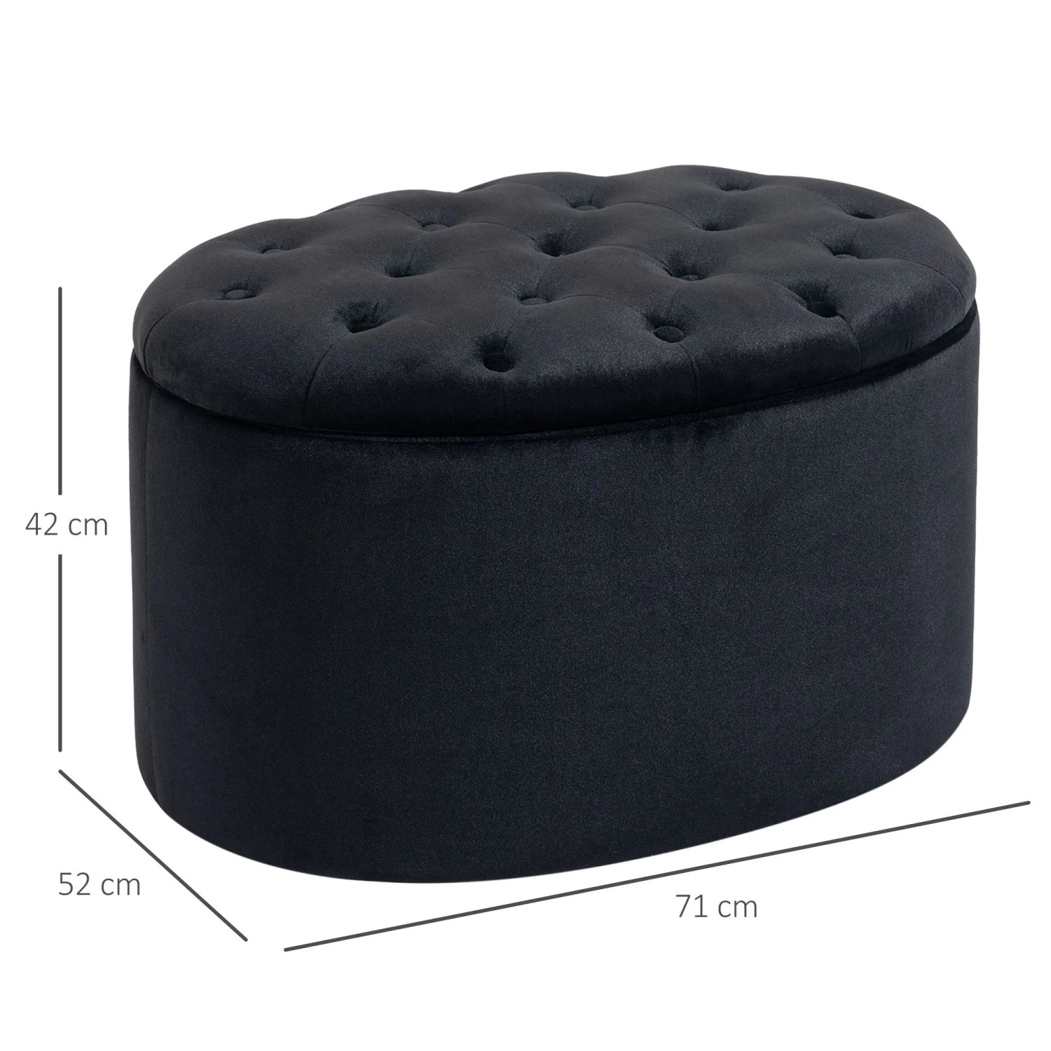 Schwarze ovale HOMCOM Sitzbank mit Samtbezug, Knopfleiste und Stauraum. Maße: 71x52x42 cm.
