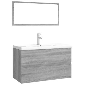 vidaXL Badmöbel-Set Grau Sonoma mit Waschbecken, Unterschrank und Spiegel.