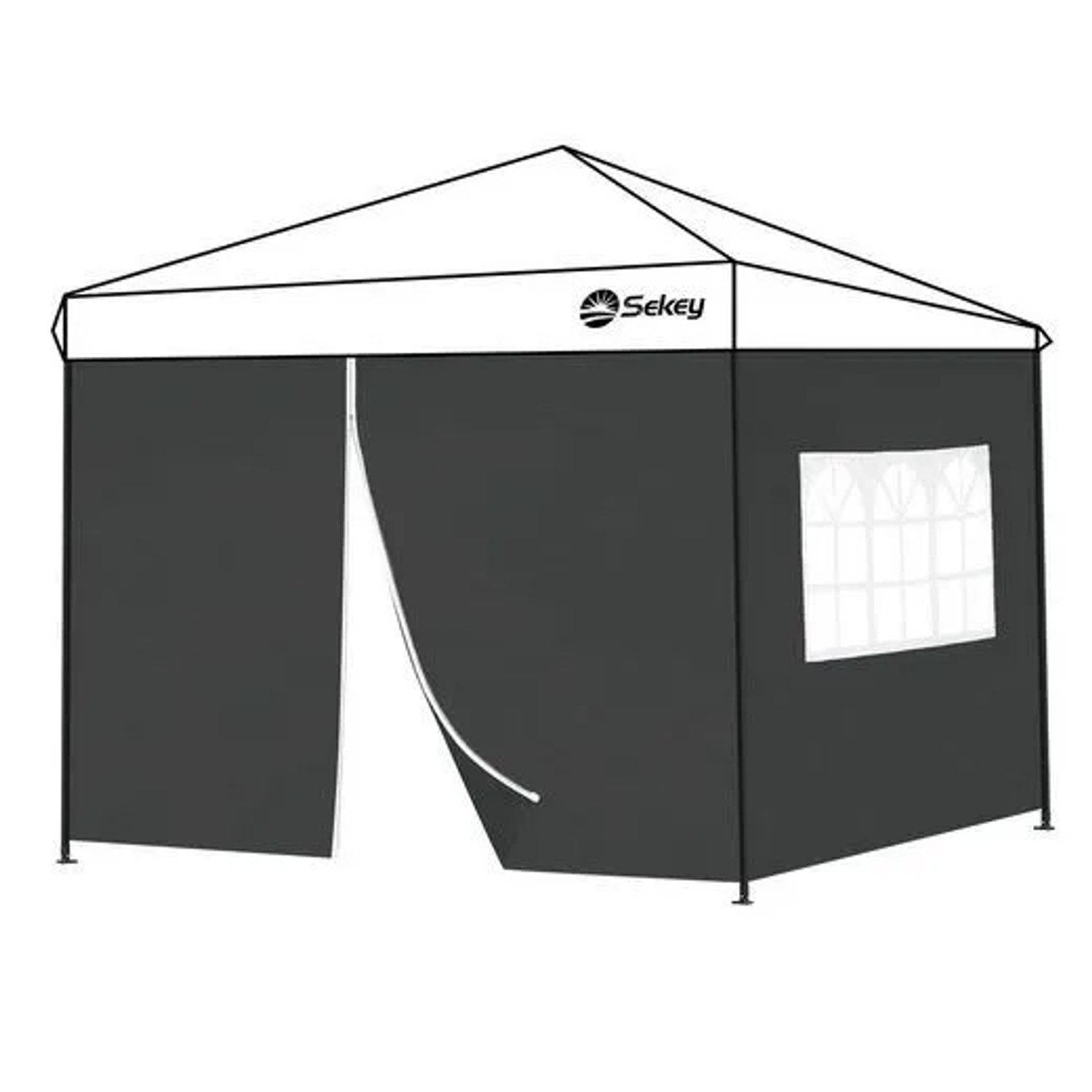 Sekey Pavillonseitenteile 2er Set mit Reißverschluss und Fenster Für 3x3 m Faltpavillon