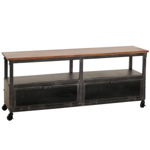 MCW Lowboard N28 Industrial Retro Metall Holz 55x130x36cm Schwarz Braun