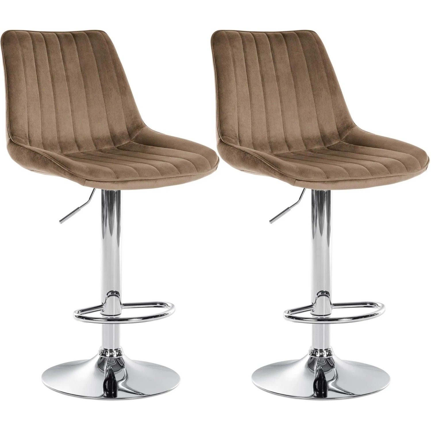 DELUKE Barhocker 2er Set RIO Braun Samt Chrom Barstuhl Mit Lehne Tresenhocker Tresenstuhl