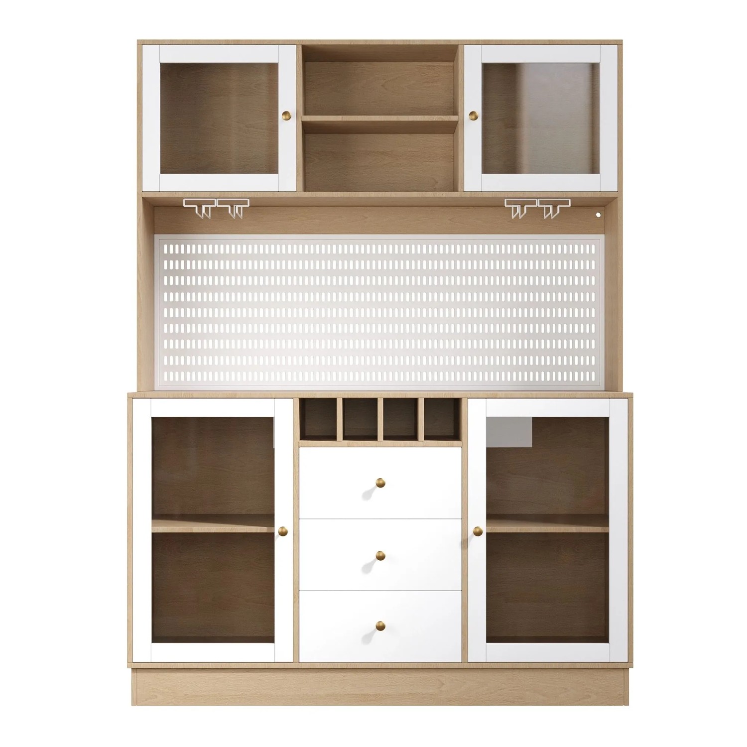 Merax Hochschrank mit Smart LED  Weinregal  Kippsicherung  Verstellbare Böden Weiß