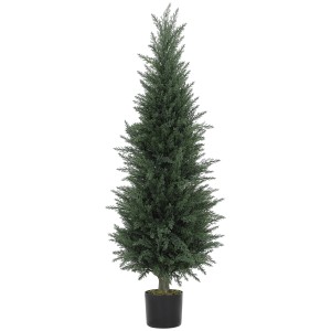 Künstliche, UV-beständige Zypresse (120 cm) im schwarzen Topf, ideal als Hausbaum für Innen und Außen.