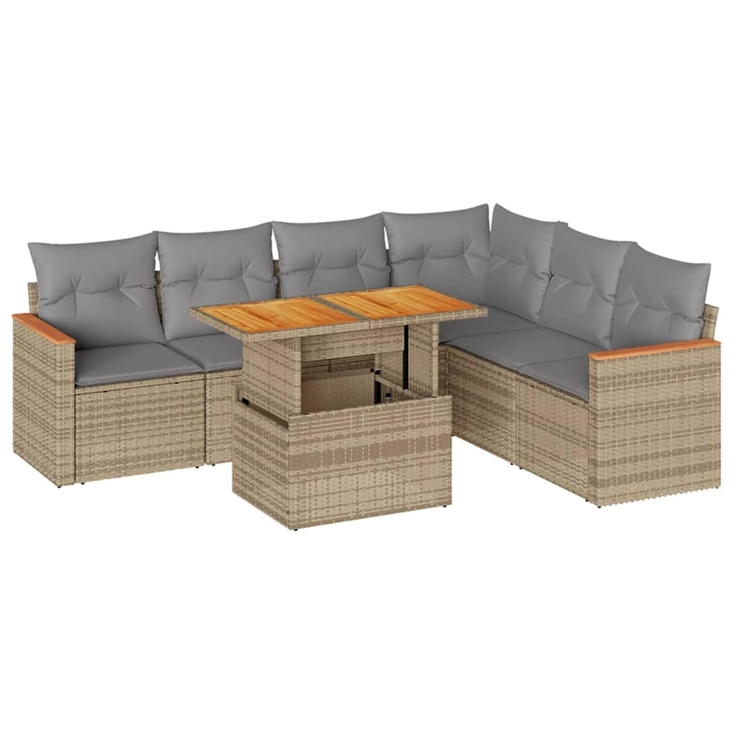vidaXL 7-Tlg Garten-Sofagarnitur mit Kissen Beige Poly Rattan Akazie 332749 günstig online kaufen