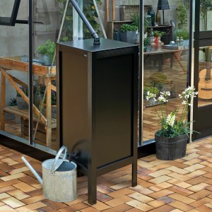 Juliana Wasserspeicher, 100L, schwarz, für Gewächshäuser. Inkl. Zapfhahn und Fallrohr.