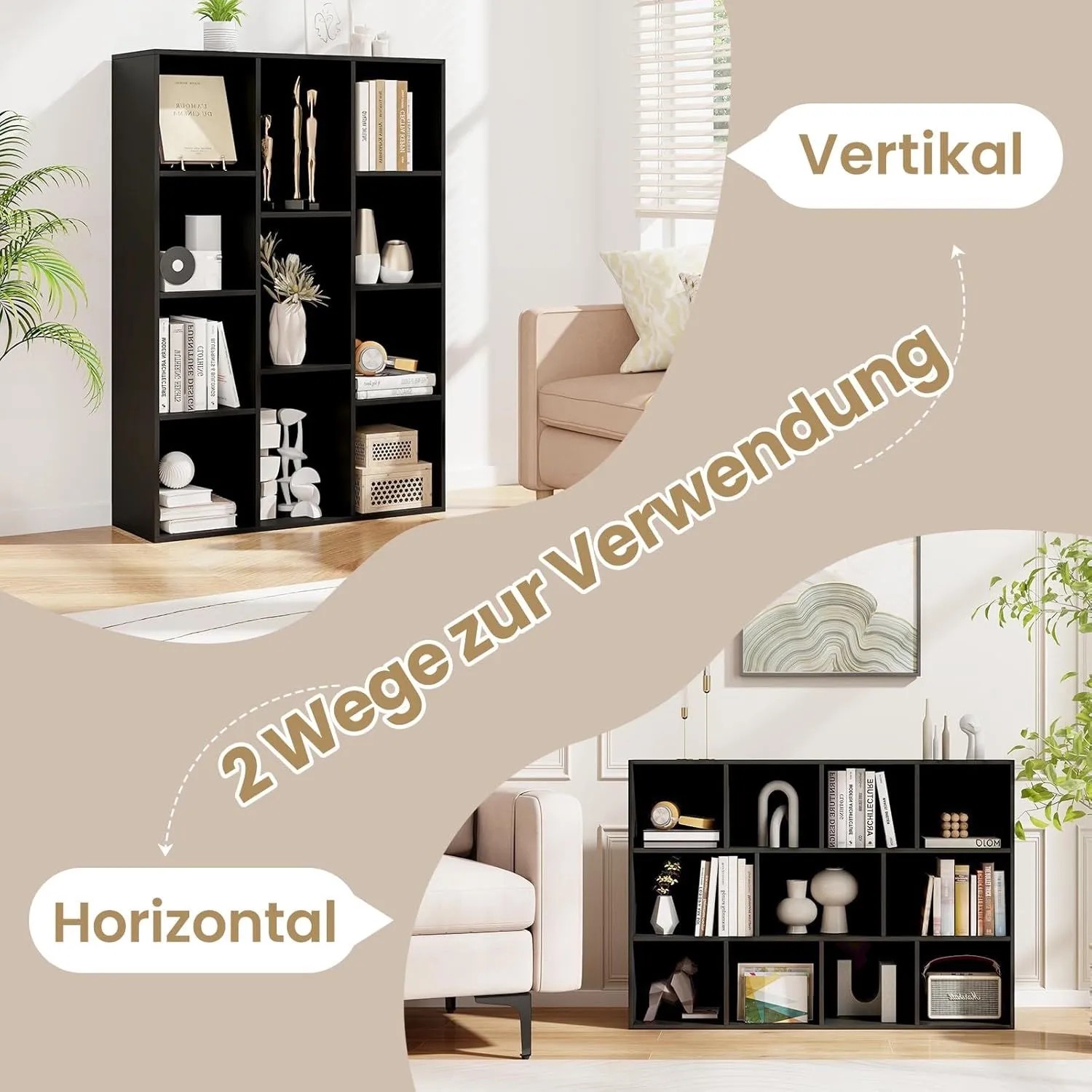 Costway Bücherregal 11 Fächern 74 x 24 x 106 cm Kaffee_5