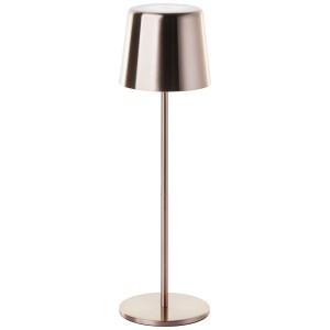 Moderne Brilliant Akku-Tischleuchte Xaana in hellem Kupfer für Innen- und Außenbereiche.