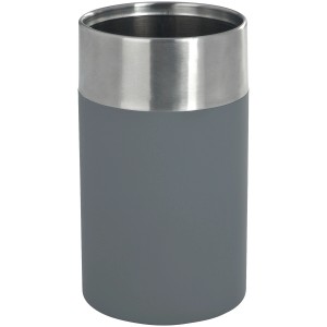 Grauer Wenko Zahnputzbecher Kreta mit Edelstahlrand für Zahnbürsten und Zahnpasta.