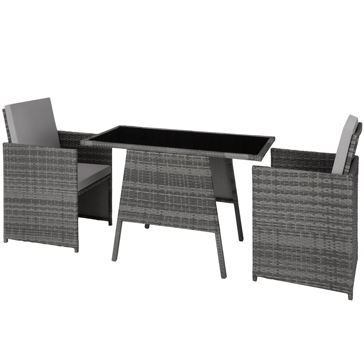 Tectake Rattan Sitzgruppe Lausanne Für 2 Personen Widerstandsfähig  52 50 x 56 x 88 cm Grau