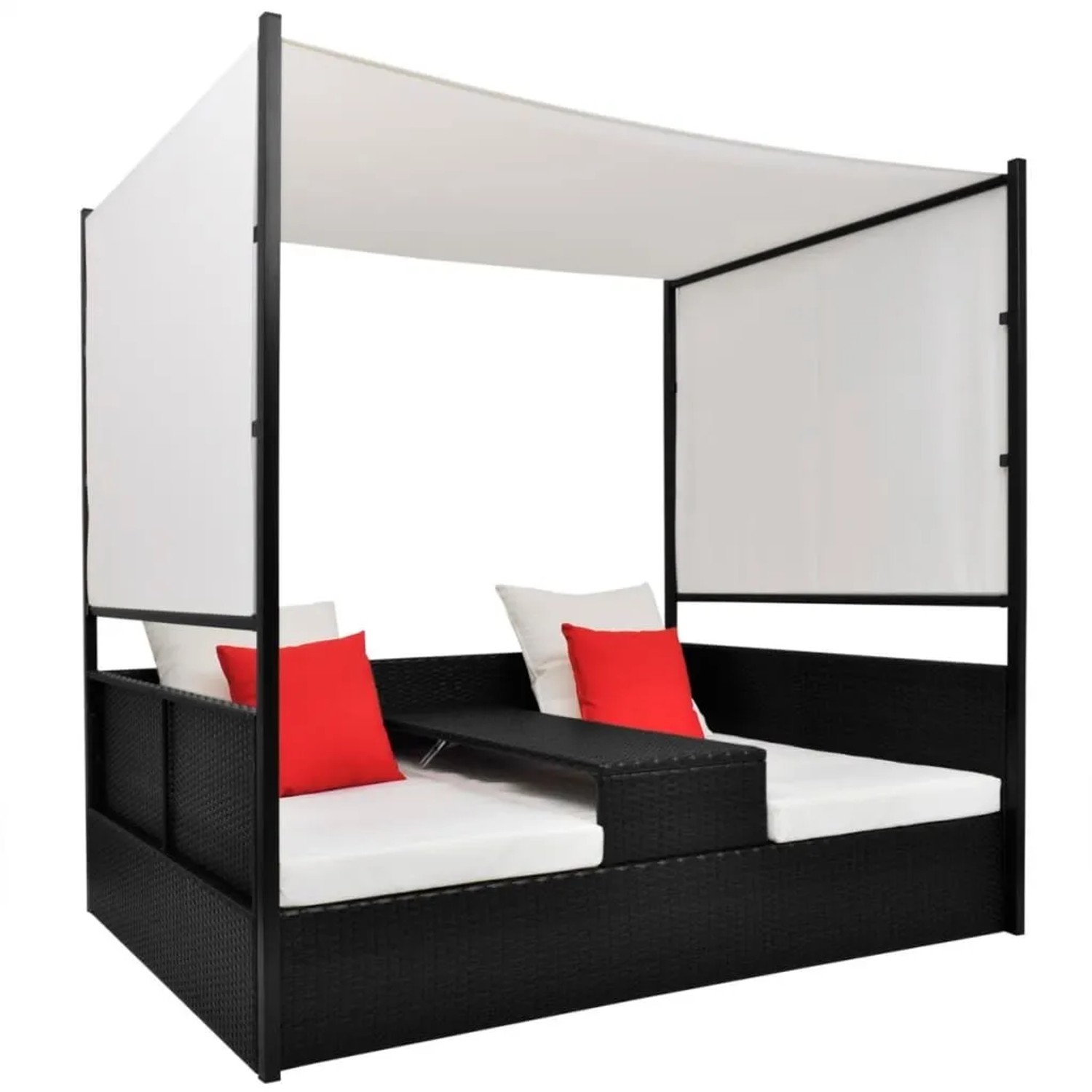 Furnicato Gartenbett Mit Baldachin Schwarz 190x130 Cm Poly Rattan