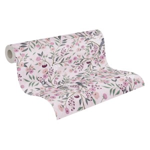 A.S. Creation Vliestapete mit Blümchenmuster in Rosa, Lila und Grün. FSC®-zertifiziert.