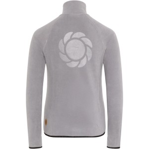 Graue Gardena Damen Fleecejacke XS Vapor, tailliert, mit Stehkragen und Logo auf dem Rücken.