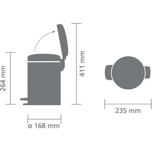 Skizze: PROREGAL Tretmülleimer, 3 Liter, Edelstahl matt, mit Maßangaben.