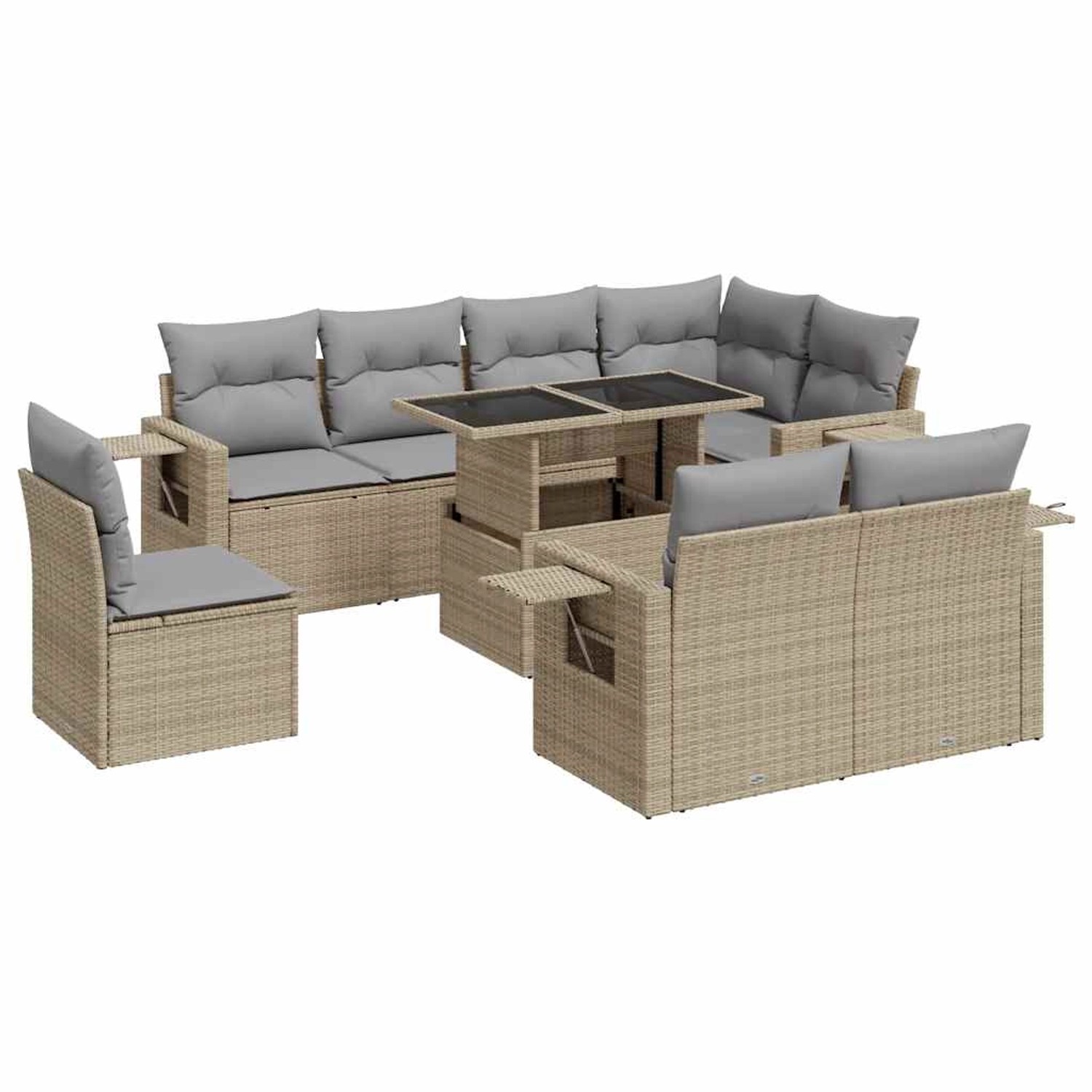 vidaXL 9-Tlg Garten-Sofagarnitur mit Kissen Beige Poly Rattan 3326500 günstig online kaufen