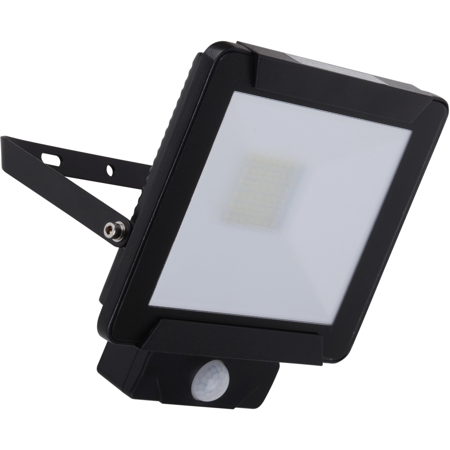 Schwarzer LED-Außenstrahler 30W mit Bewegungsmelder für optimale Ausleuchtung und Sicherheit.
