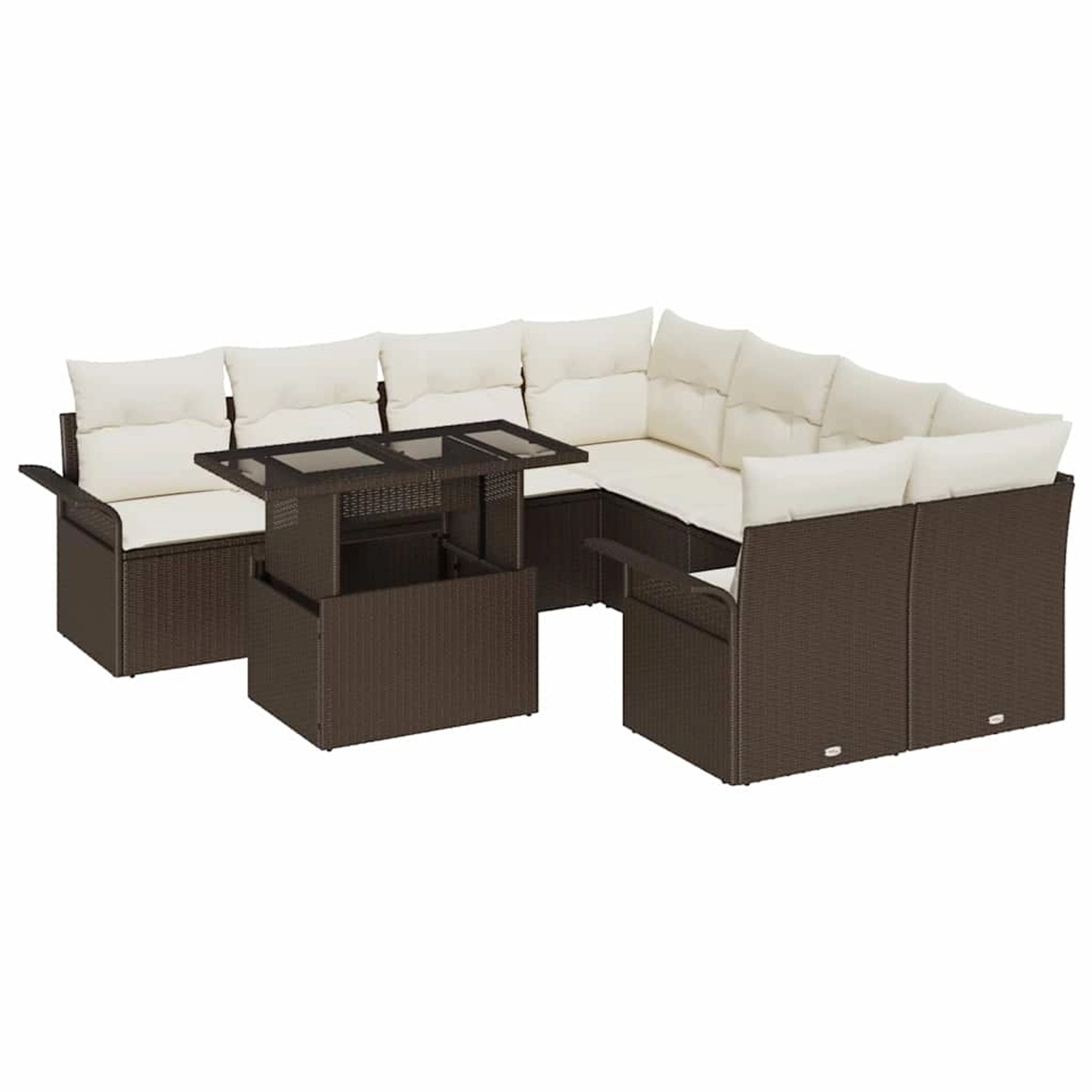 vidaXL Garten-Sofa-Set mit Kissen 9-Tlg Braun Poly Rattan 3348254 günstig online kaufen