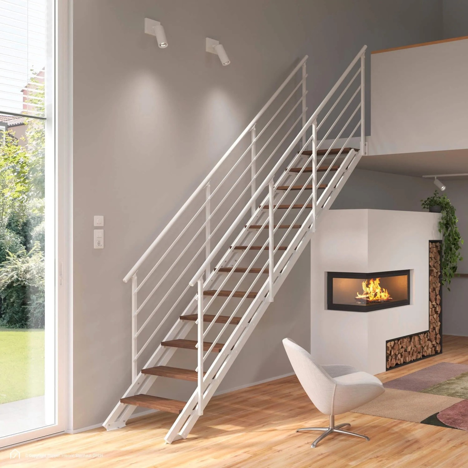 Treppen Intercon Raumspartreppe London Stahlwangentreppe Polar-Weiß mit Stu günstig online kaufen