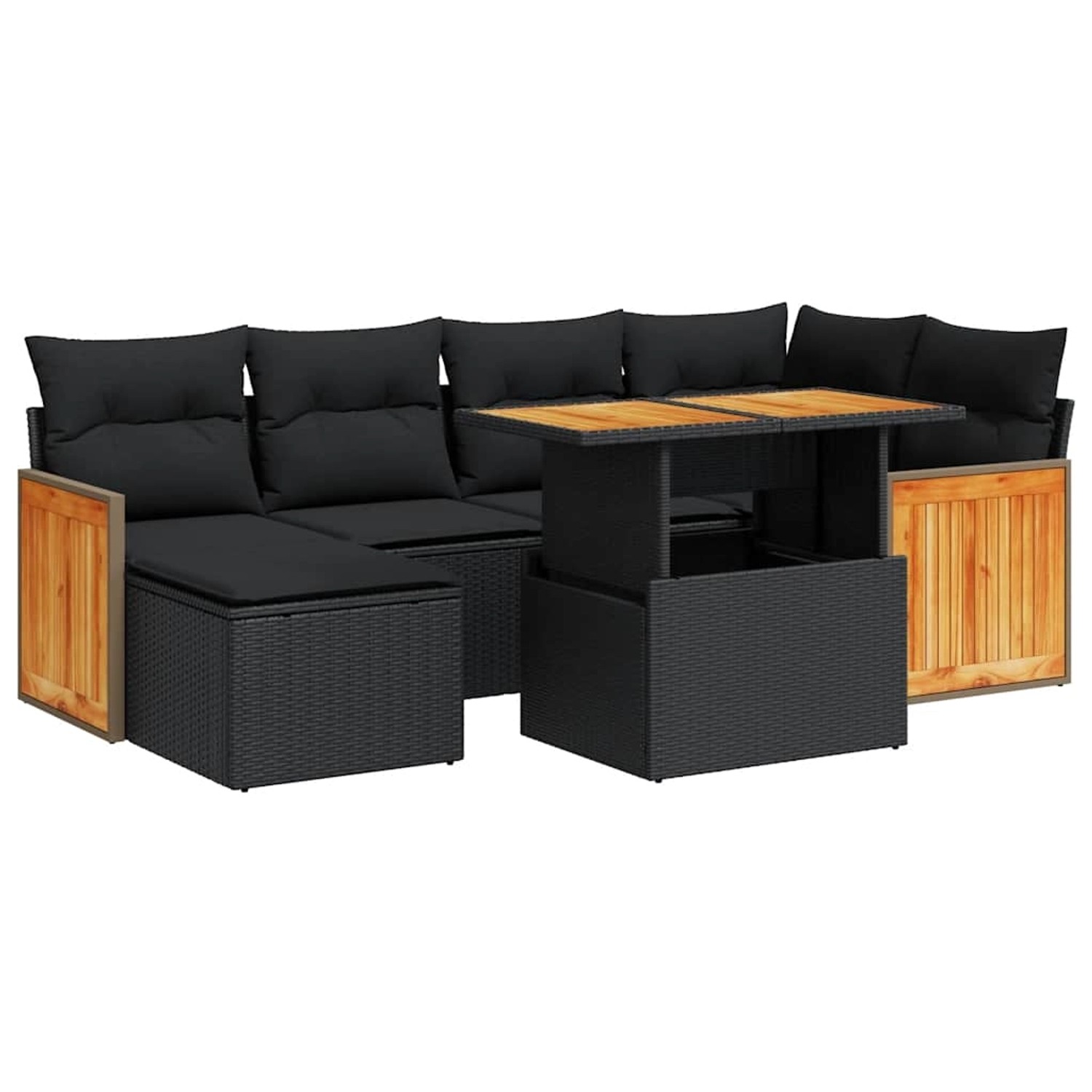 vidaXL 7-Tlg Garten-Sofagarnitur mit Kissen Schwarz Poly Rattan 3327730