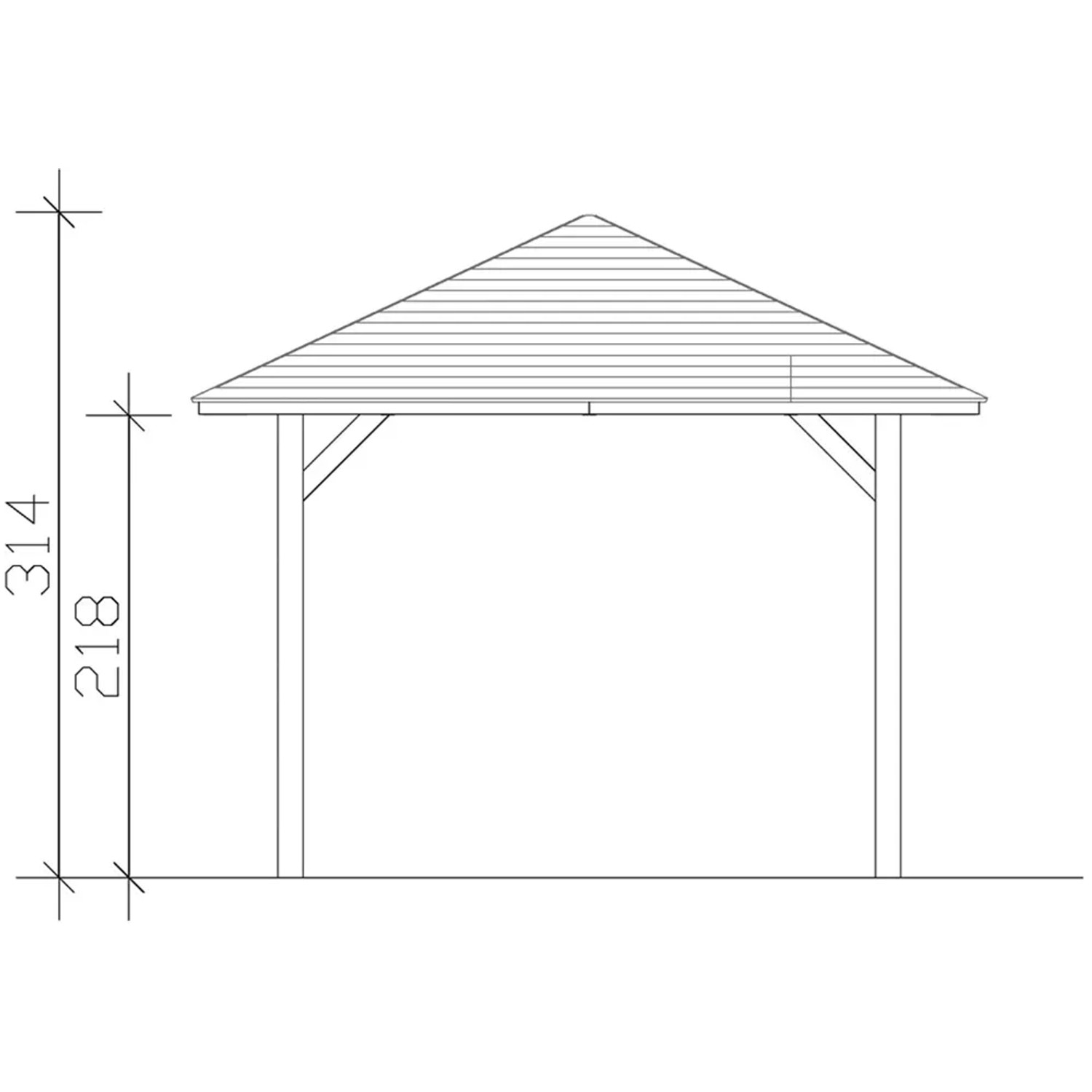 Technische Zeichnung: Skan Holz Pavillon Cannes 1, 294x294 cm, unbehandelt. Gartenlaube mit Maßen.