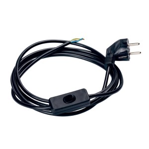 Schwarze Orion Lightstyle Zuleitung mit Schukostecker, Schalter, 3,1m Länge für Lampen.