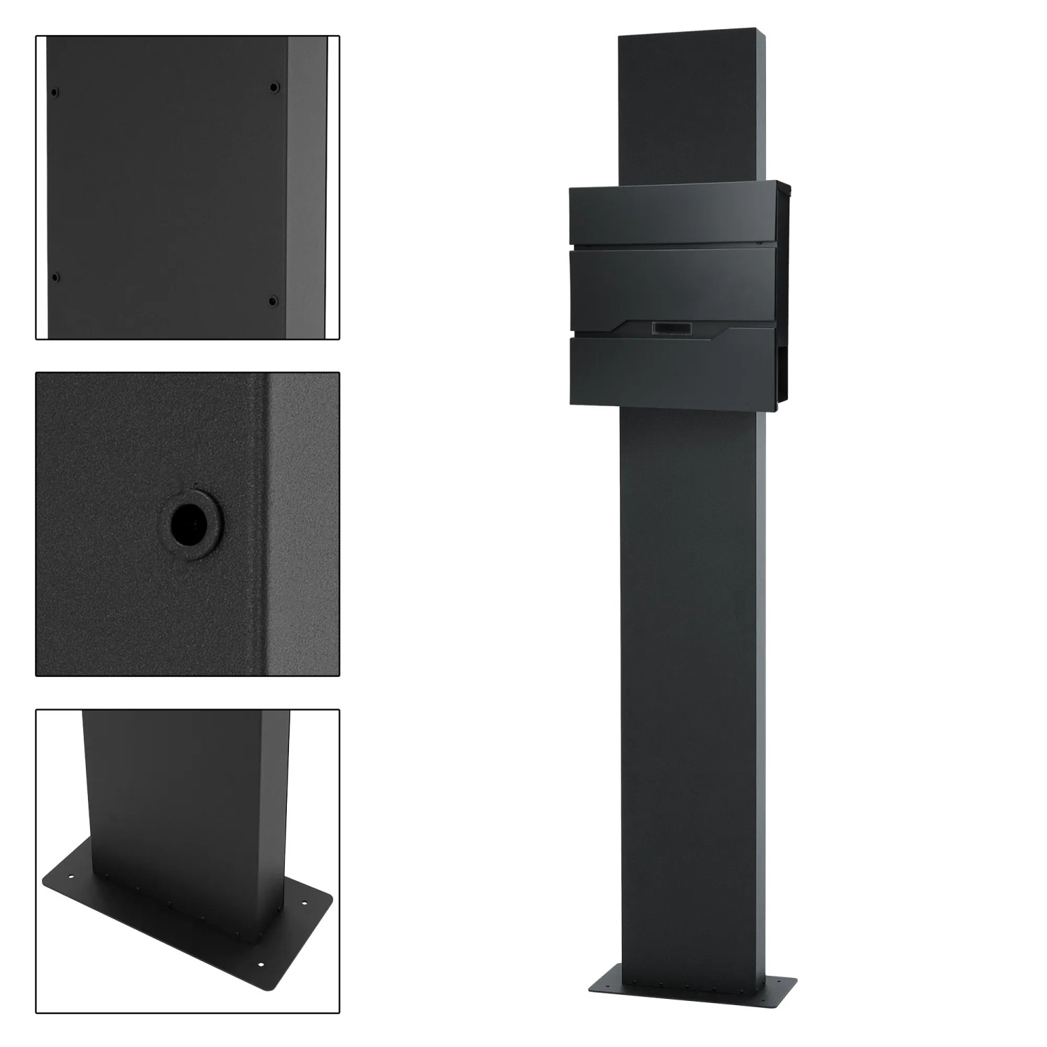 ML-Design Standbriefkasten in Anthrazit mit Zeitungsfach und Standfuß.