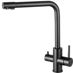 AICA Wasserhahn Schwarz Küche Spültischarmatur 3-Wege mit Trinkwasserfilter 2-Hebel Design für Doppelspülen 360° Schwenkbar