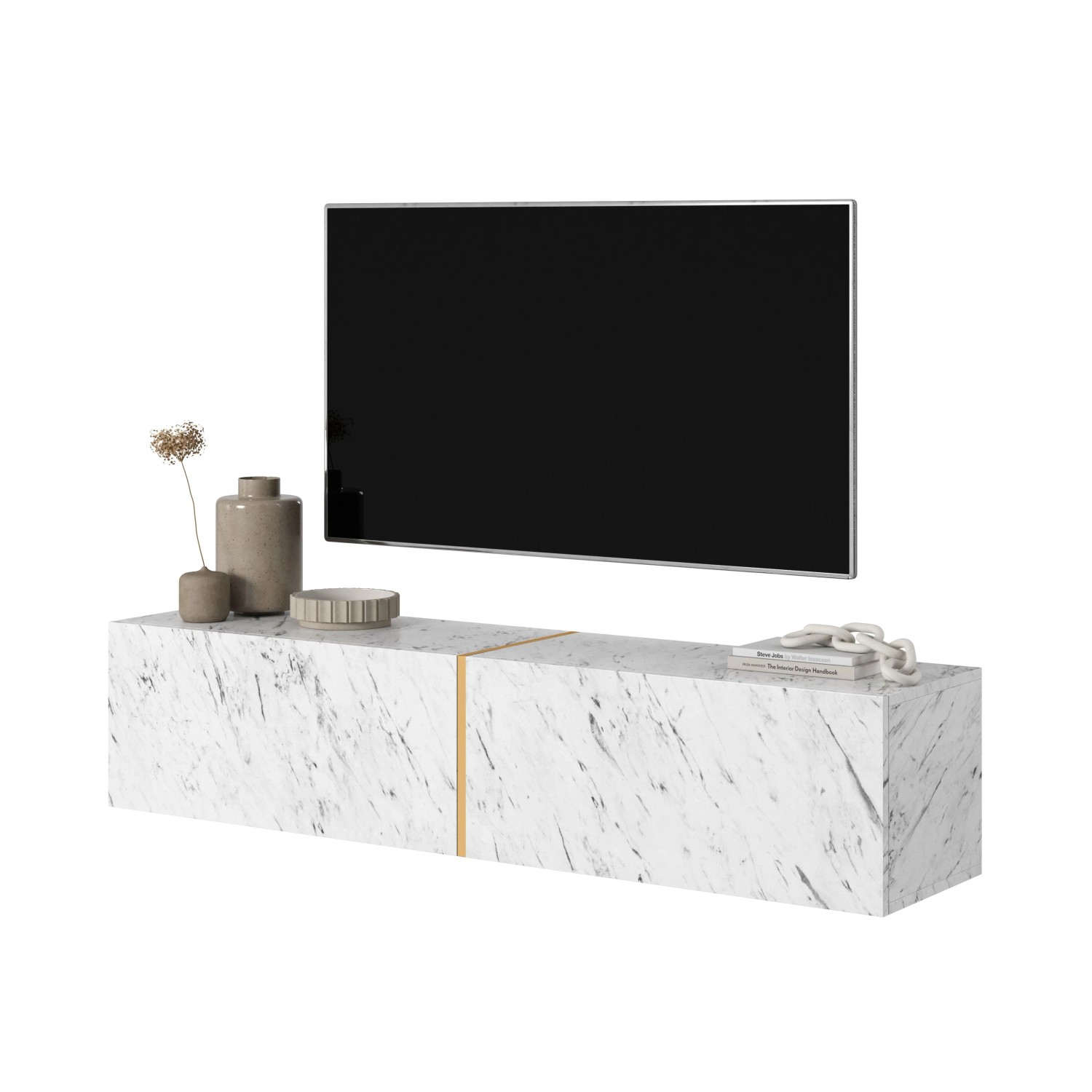 Selsey TV-Hängeboard Bisira 140 cm Weiße Marmoroptik / Gold