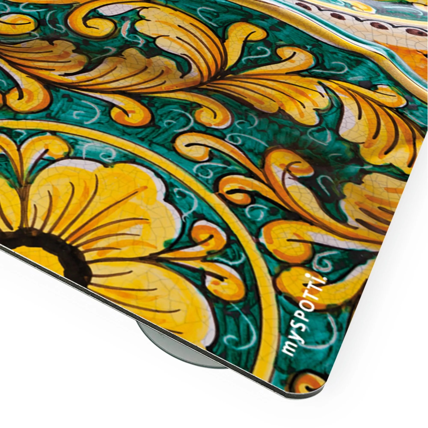 Bunte Myspotti Mini-Spritzschutzplatte Ceramica mit floralem Muster für die Küche.