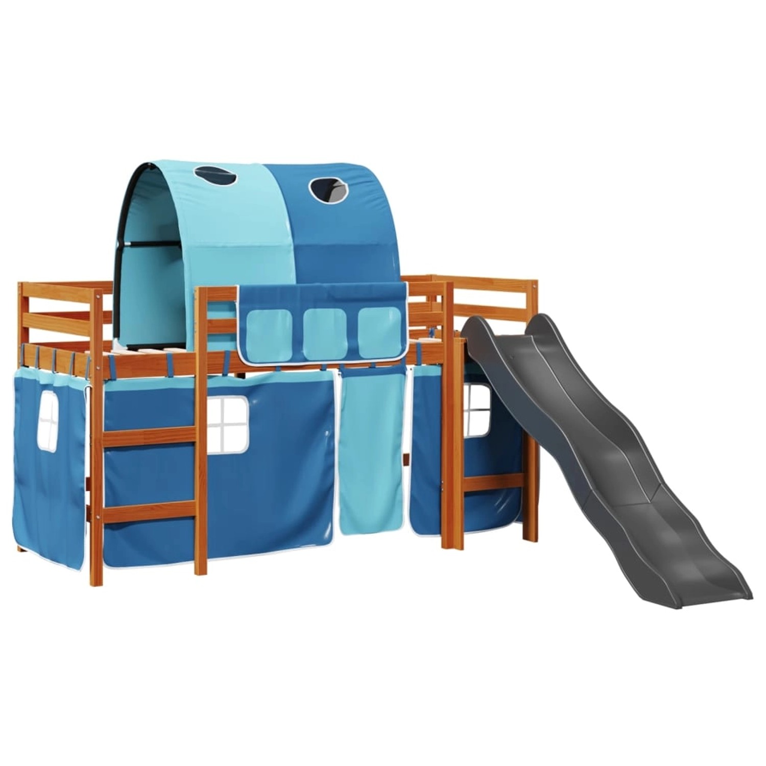 vidaXL Kinderhochbett mit Tunnel Blau 80x200 cm Massivholz Kiefer 3309099 günstig online kaufen