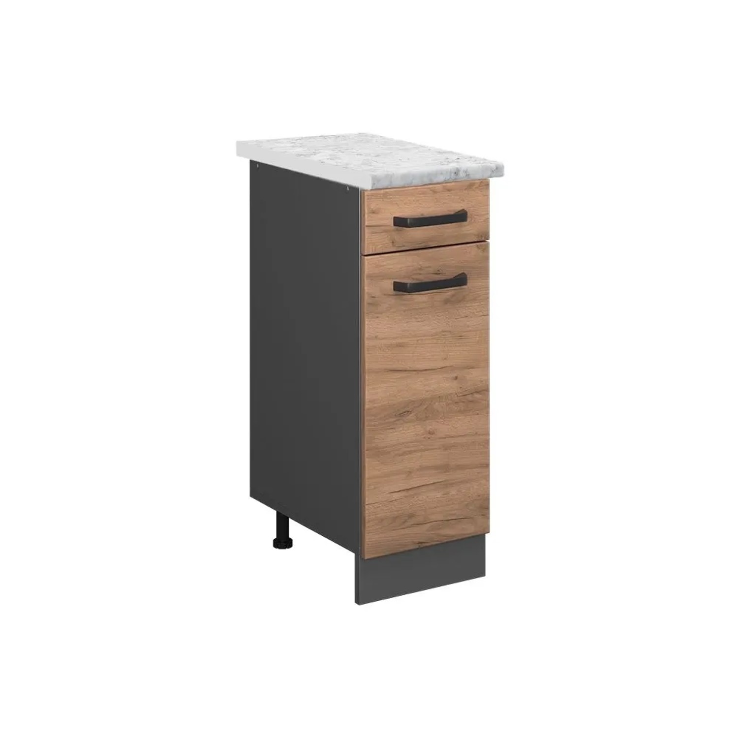 Vicco Schubladenschrank R-Line Schubladenschrank für die Küche Goldkraft Eiche 30 cm AP Marmor mit Anthrazit Korpus Opt 2