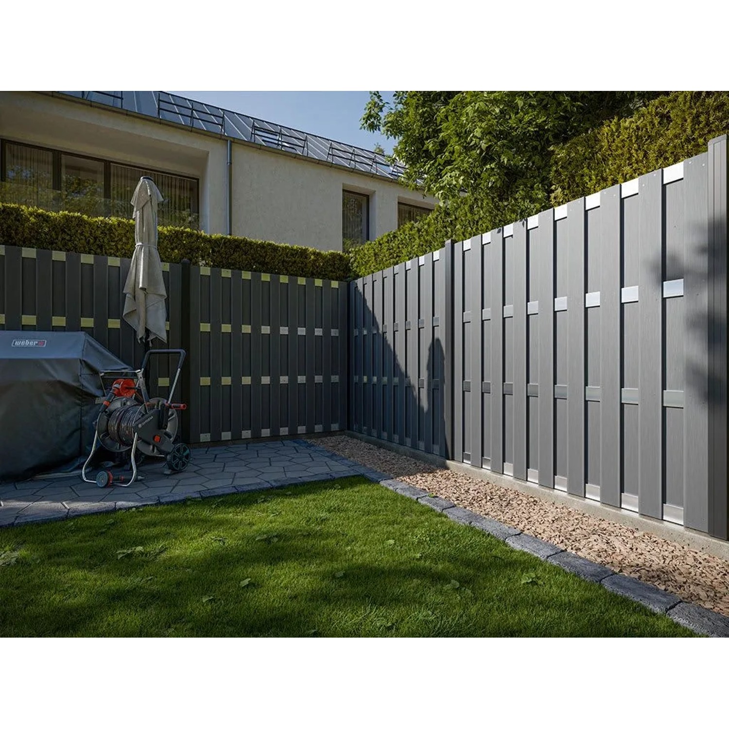 Outgarden WPC Sichtschutzzaun Hellgrau 180x180 cm DIY Bausatz mit Aluriegeln