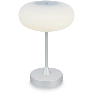 Brilo Akku-Tischleuchte Olana, Chrom-Matt, 3W. Dekoleuchte für außen, dimmbar, mit USB-Ladefunktion.