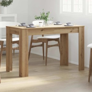 Rechteckiger Esstisch Artisan-Eiche aus Holzwerkstoff, 120x60x76 cm, in hellem Esszimmer mit Gedeck.