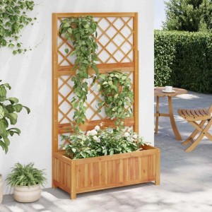 DELUKE Pflanzkasten Mit Spalier WELA Akazienholz Massiv 150x85x38cm Spalier Mit Blumenkasten Hochbeet Mit Rankgitter Rankkasten Gartenspalier