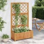 DELUKE Pflanzkasten mit Spalier aus Akazienholz, bepflanzt mit Blumen und Ranken.