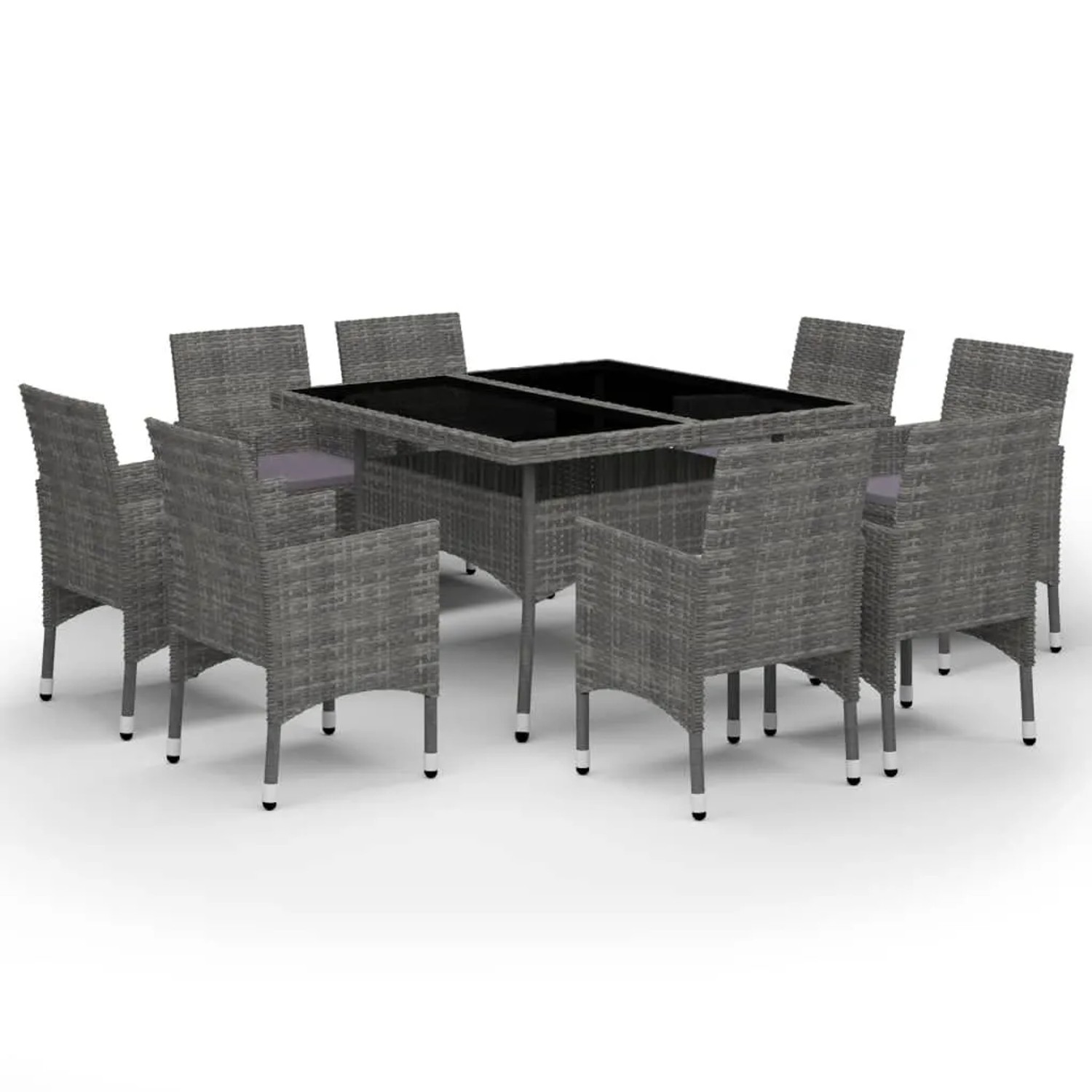 Furnicato 9-tlg Garten-essgruppe Poly Rattan Und Glas Grau