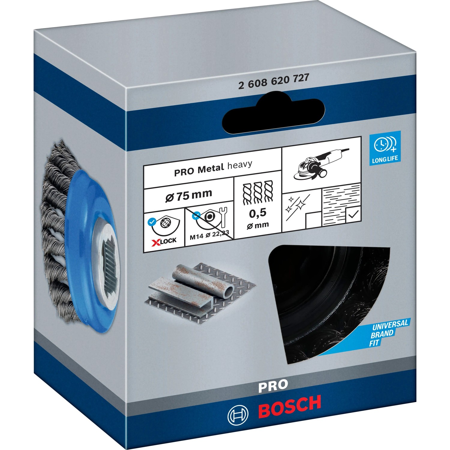 Bosch X-Lock Topfbürste Heavy for Metal Ø 75 mm für Winkelschleifer. Ideal zur Rostentfernung.