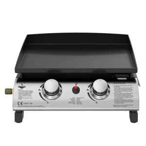El Fuego Plancha Austin II Gasgrill mit emaillierter Gussplatte und zwei Reglern.