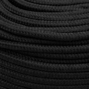 Schwarzes Bootsseil, 8 mm dick, 500 m lang, aus Polypropylen.