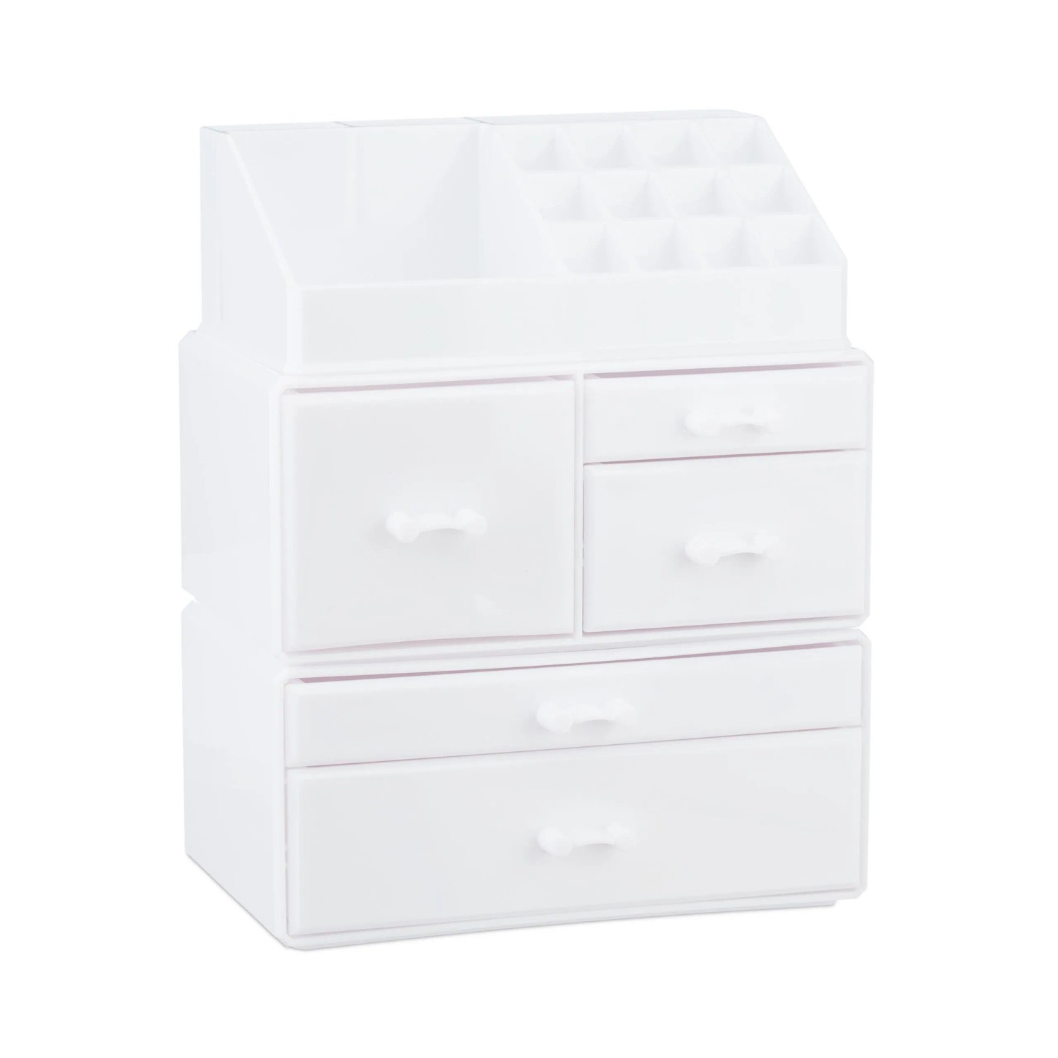 Relaxdays Make Up Organizer Acryl Weiß Stapelbar 21 Fächer 29,5 cm x 23,5 cm x 14 cm 2 kg